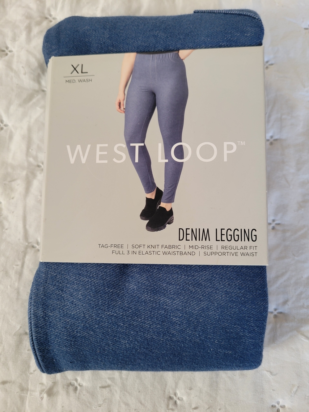 west loop Denim Legging in Medium Wash Blue